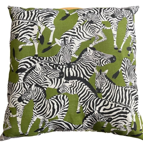 Zebra Animal Pattern Black and White Green Background Accent Pillow 22.5 x 22.5 - Picture 2 of 2